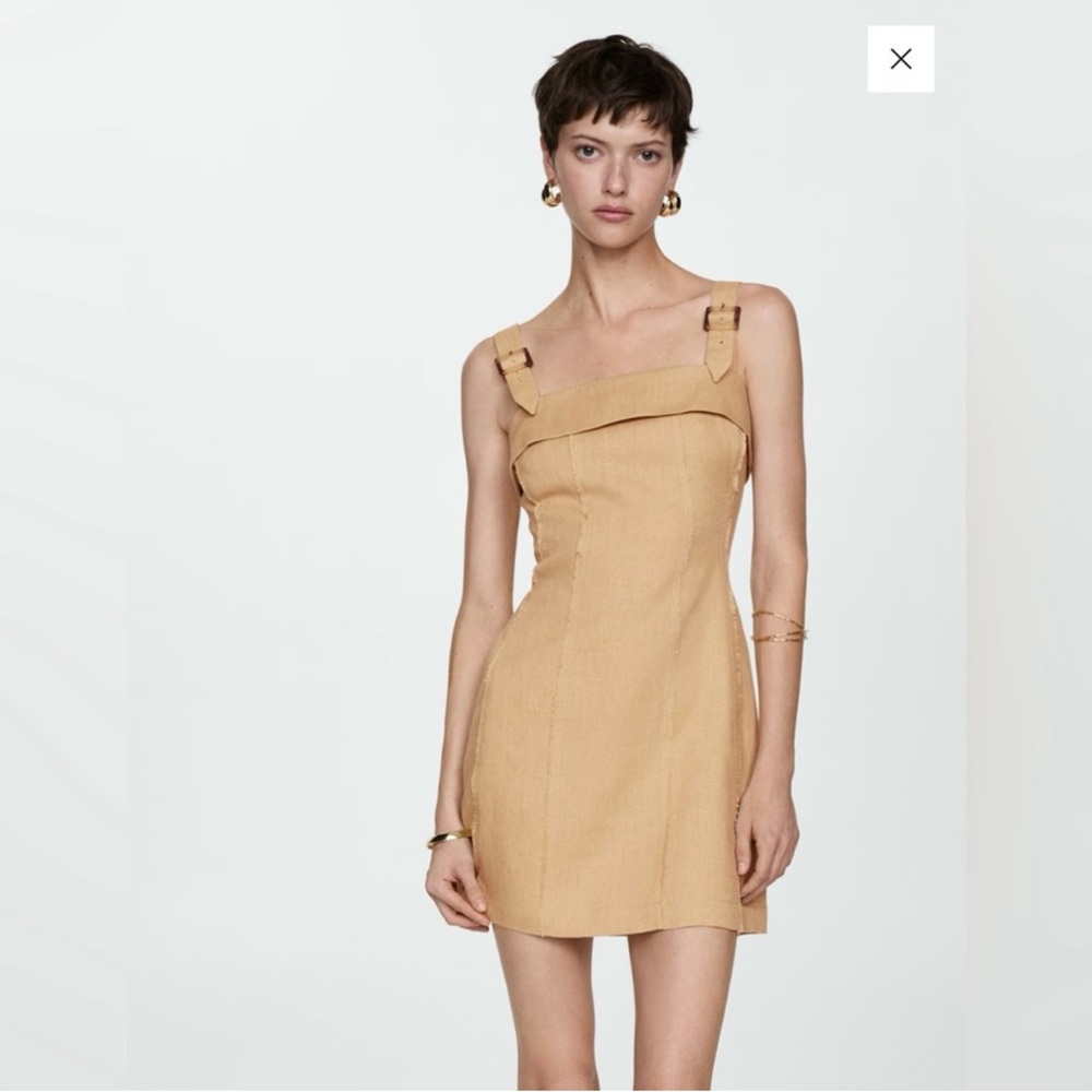 Mango Tan Mini Linen Dress